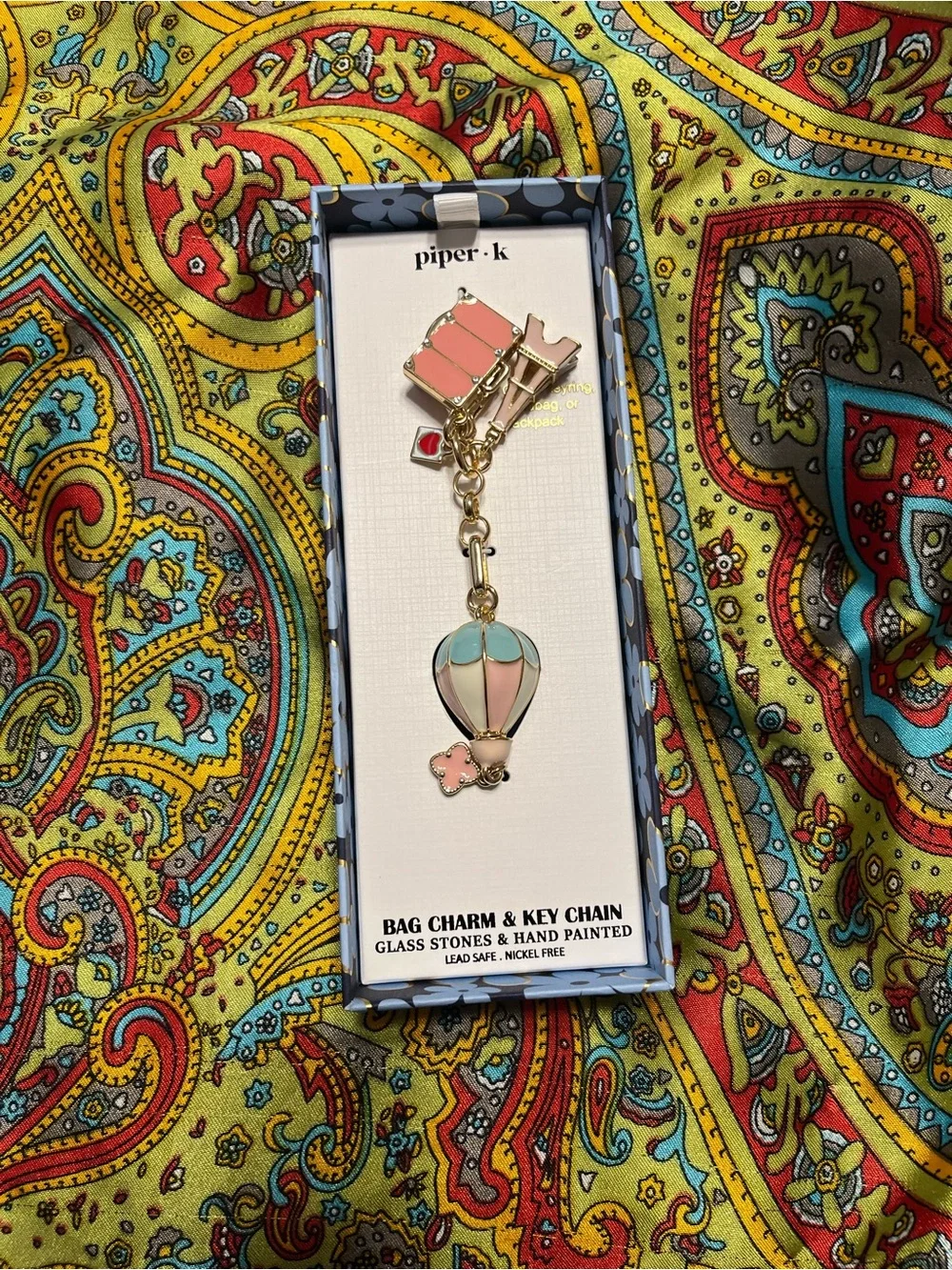 Piper Hot Air Balloon Enamel Phone Charm in Pink & Mint
